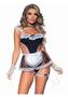 Maid To Order, Lace Trimmed Cut-out Bodysuit, Sheer Apron, Garter, And Head Piece (4 Piece) - Medium/large - White/black